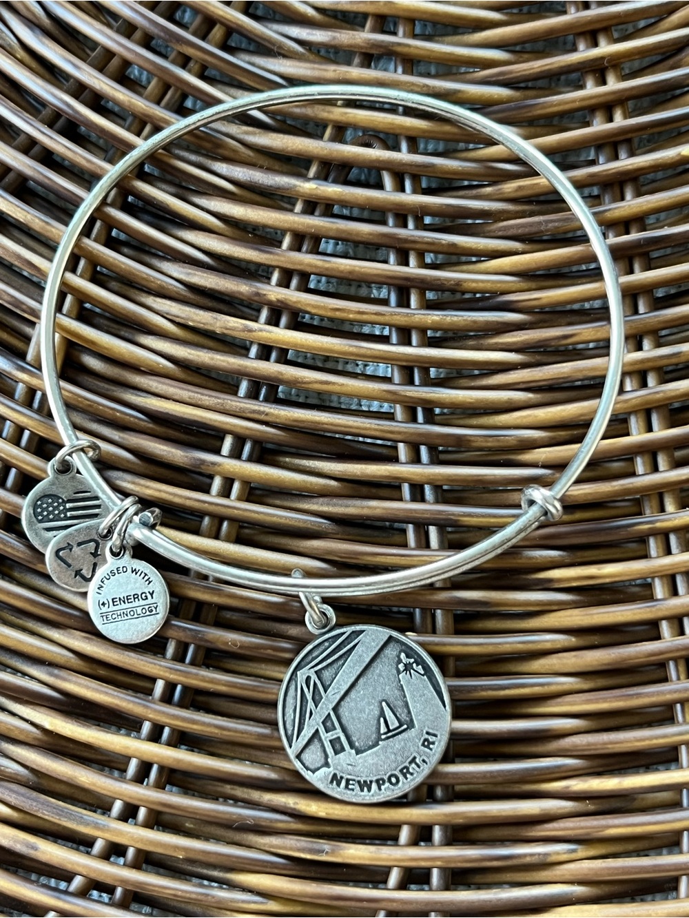 Newport RI Silver Charm Bangle Bracelet by Alex and Ani